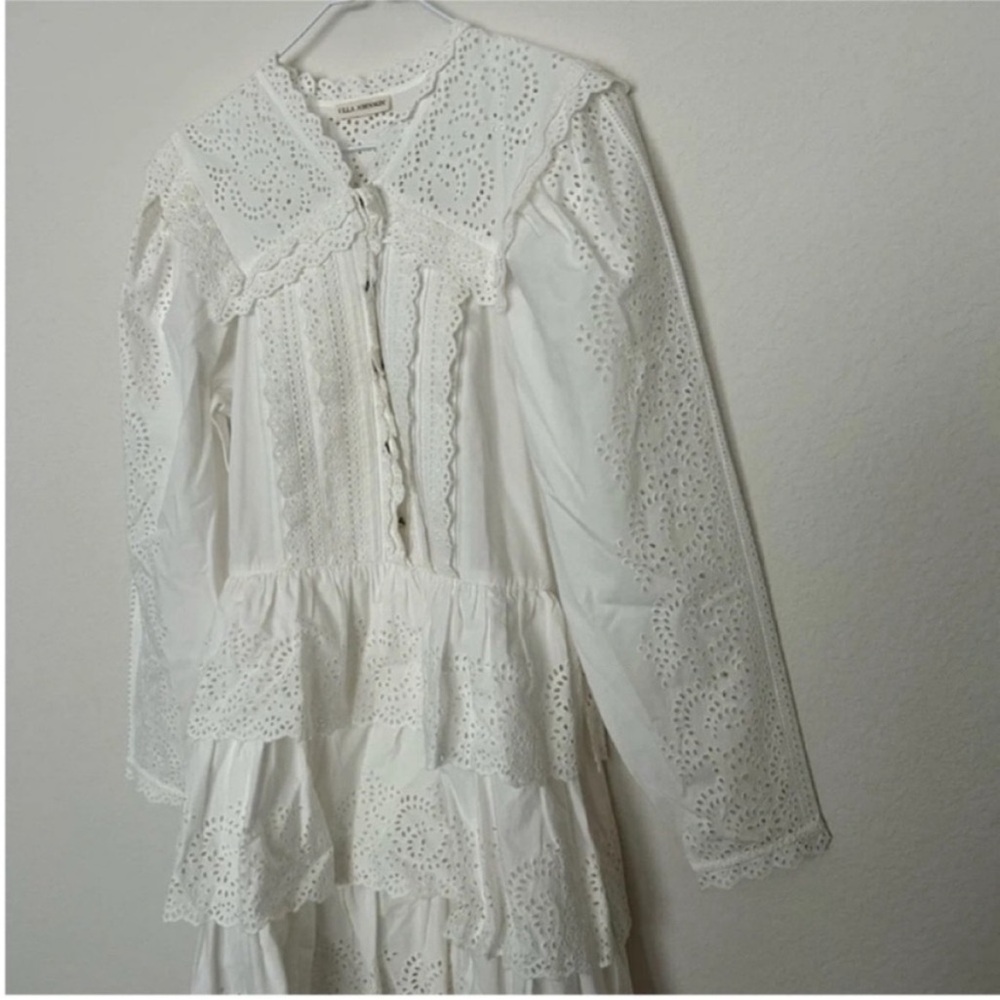 Ulla Johnson Aster Long Sleeve Tiered Ruffle Mini Dress White - Picture 8 of 12